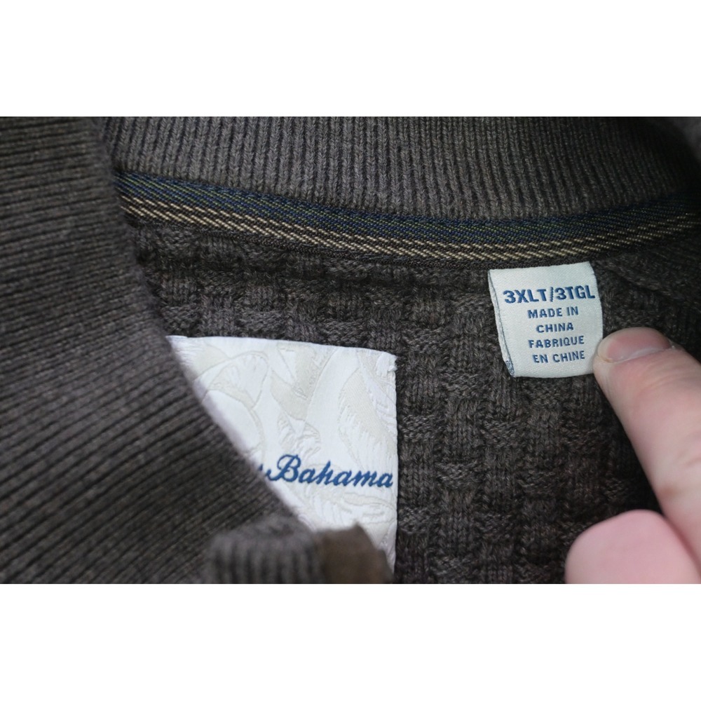 Tommy Bahama Full Zip Sweater Mens 3XLT Brown Textured Basketweave Knit Good - Picture 8 of 12
